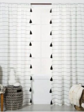 Opal house black white stripe with tassels curtains 2 panels 54x84 each panel